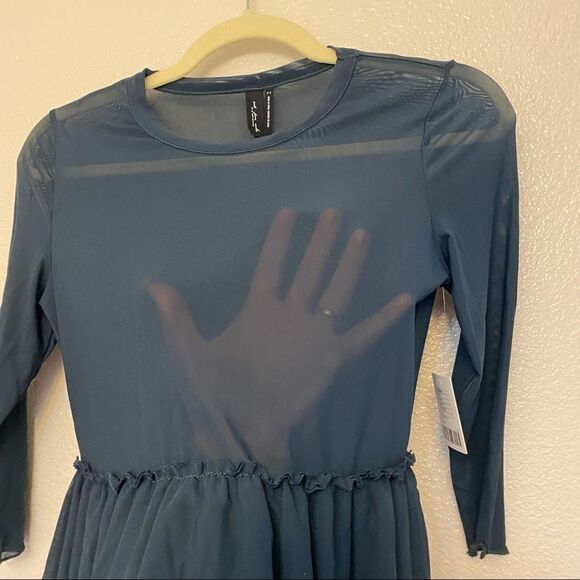 Urban Outfitters navy Mesh sheer coastal whimsy goth ruffle crop Top y2k S - Picture 4 of 10